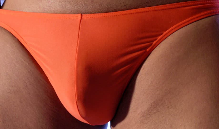 men thong lycra bikini orange front product